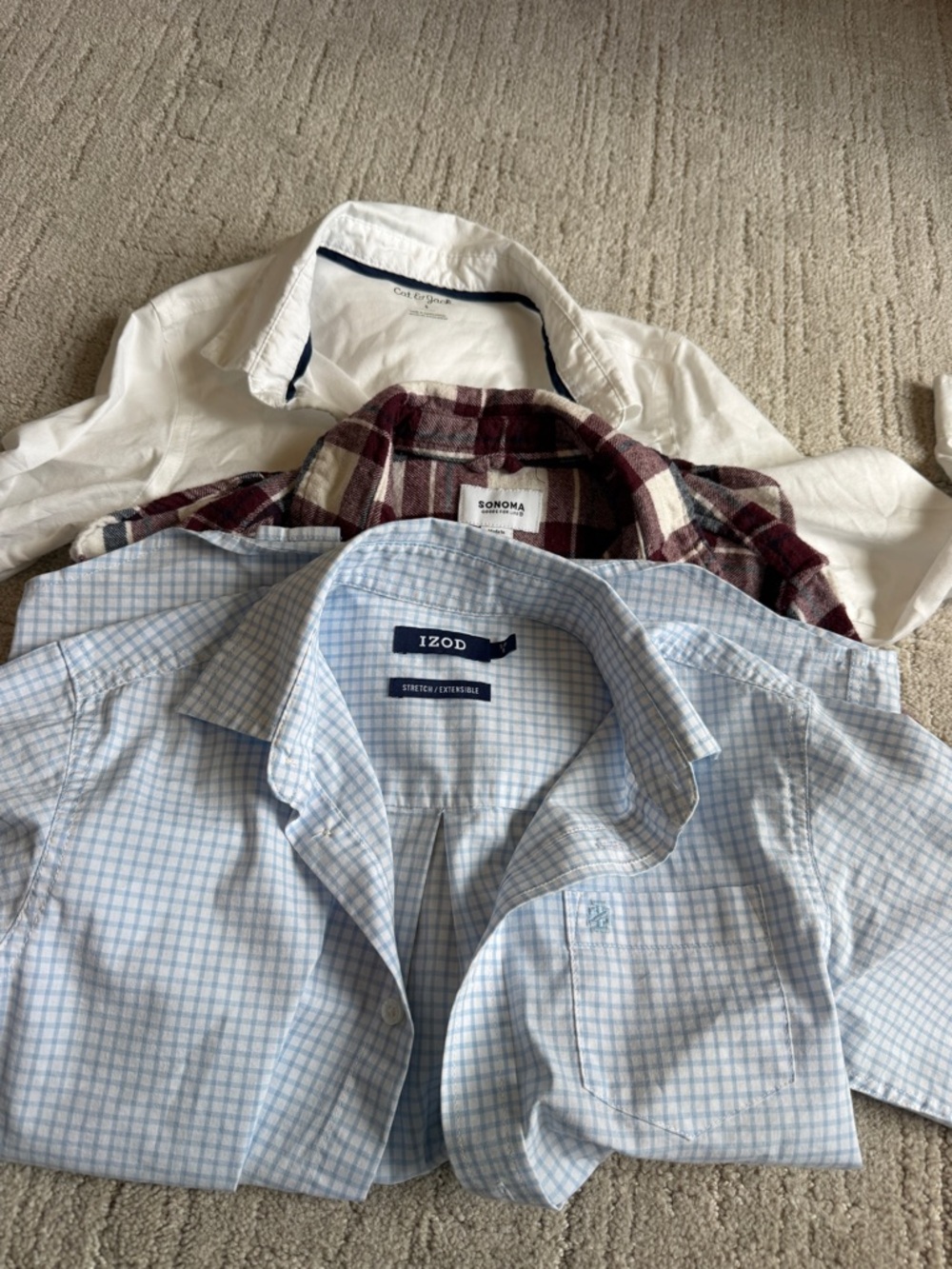 Kid’s Button-Down Shirt Set - White, Light Blue, Burgundy Flannel Plaid